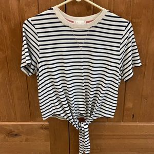 White shirt with navy stripes